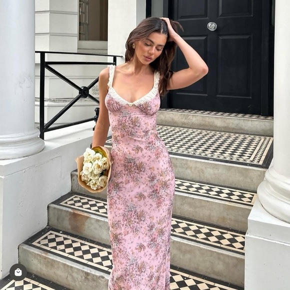 Tiger Mist Pink Sheath Maxi Dress Sweetheart Neckline size M - Picture 1 of 13